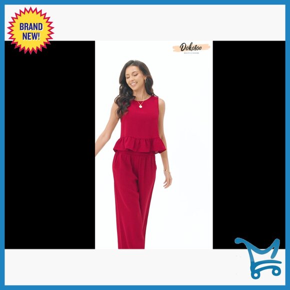 Women's 2 Piece Set Sleeveless Tank Top Wide Leg Pants Elastic Waist - Picture 5 of 7